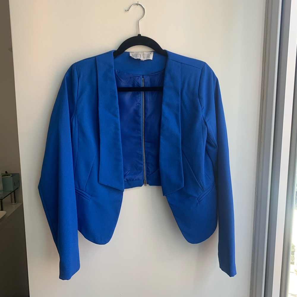 Blue Cropped blazer with zipper